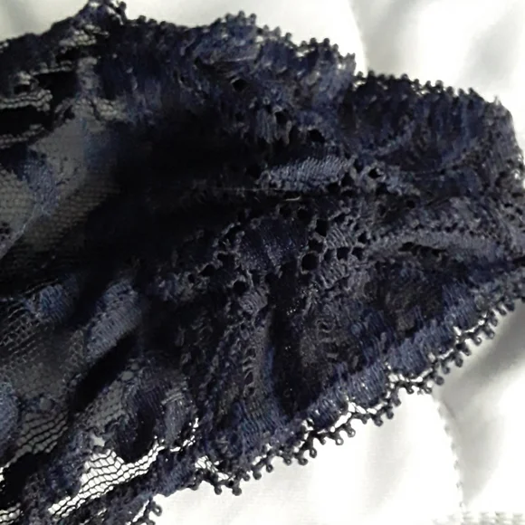 90s La Perla Bustier & Thong, Pleated (Plisse), Dark Navy, Sz 32 & 2 ITALY - Picture 11 of 16